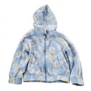 Adidas Daisy Floral Hooded Jacket Zip Up Blue White Yellow Kid Girl Size 5T NWT